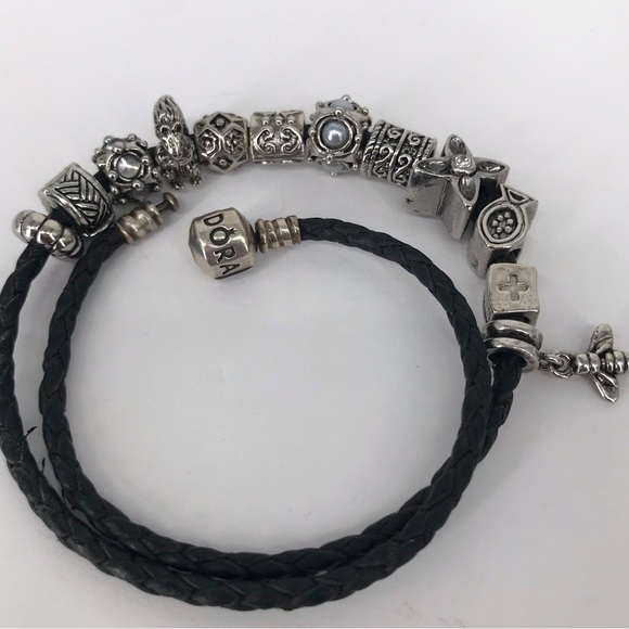 Pandora Leather Double Wrap Bracelet with 1 Charms!‎ - Picture 1 of 12